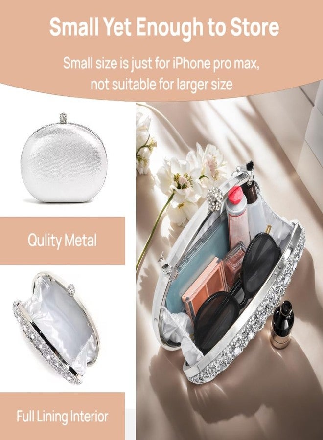 WRINGKIT Rhinestone Clutch Purses for Women, Sparkly Silver Evening Clutch Bag, Glitter Luxury Purse Handbag Shoulder Bags for Bridal Wedding Formal Party Prom, Crystal Diamond Bag - Image 4